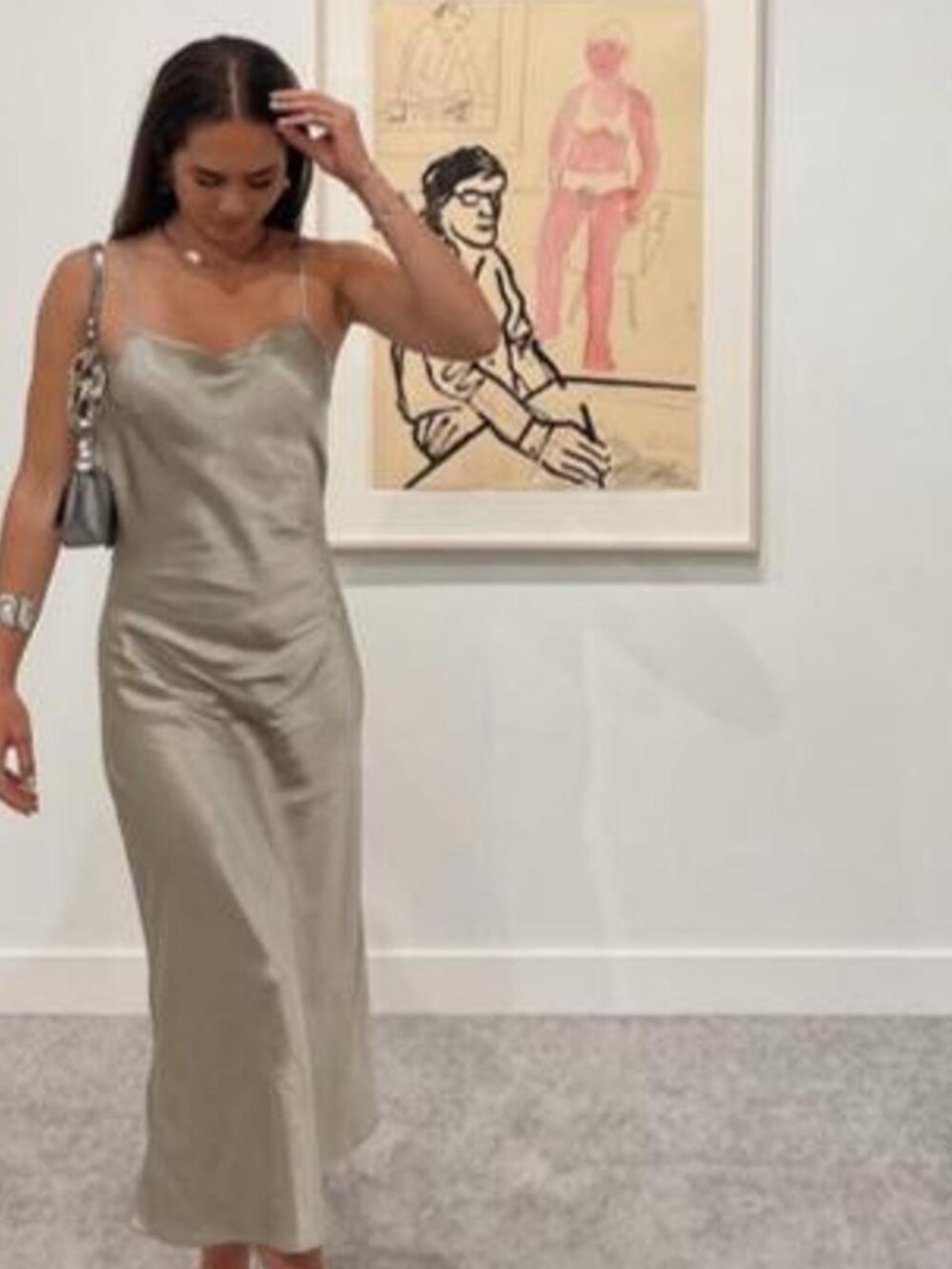 Carmen Says Silver Metallic Ankle Length Dress M
